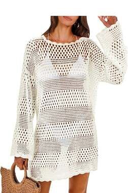 Women Swimsuit Crochet Swim Cover Up 2026 Summer Bathing Suit Swimwear Mesh Knit